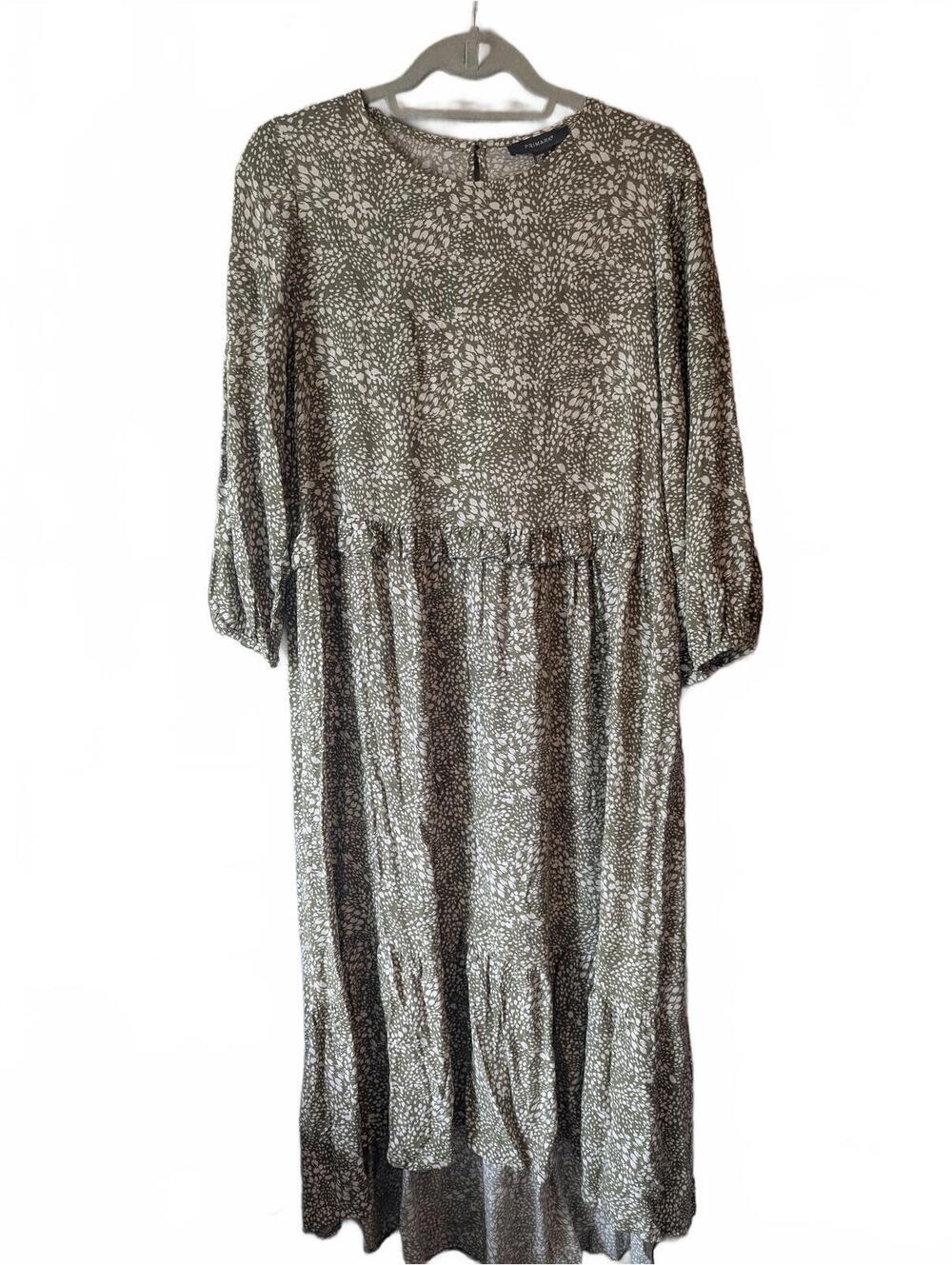 Primark Green and White Patterned Midi Dress with 3/4 Sleeves
